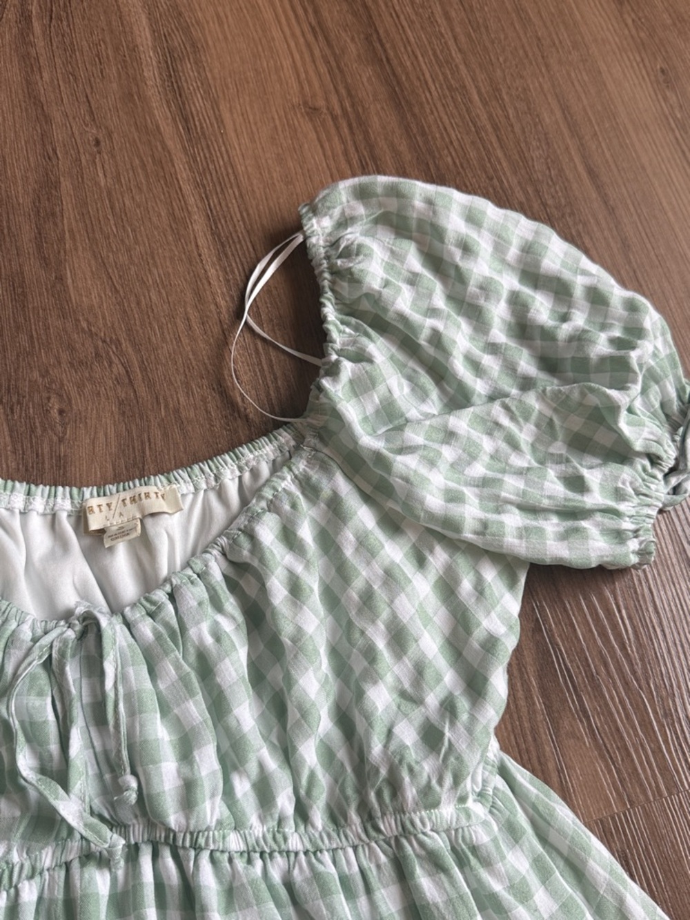 Green Gingham Flounce Hem Dress - Picture 2 of 5